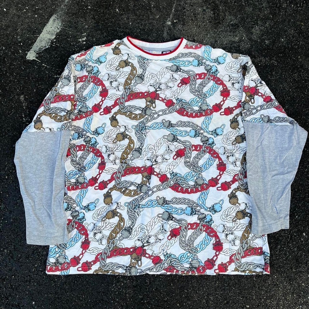 VINTAGE PACO Jeans Shirt All Over Print Goth Skull n Chains all-over gray Size L